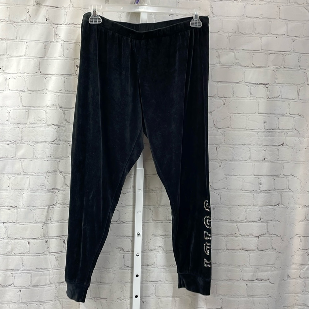 Juicy Couture black velvet rhinestone detail XL joggers